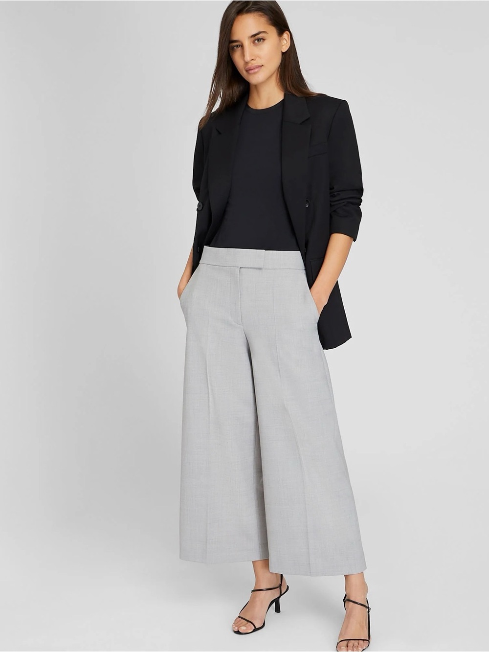 Club Monaco Light Heather Gray Wide-Leg Borrem Trousers
